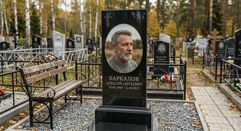 Овальный портрет на стекле на чёрной гранитной стеле в Белгороде