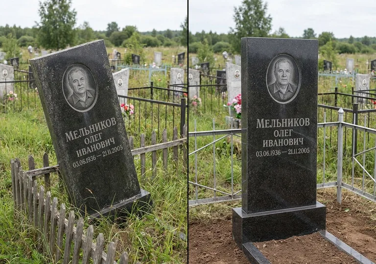 Выравнивание наклонившегося памятника: до и после в Белгороде