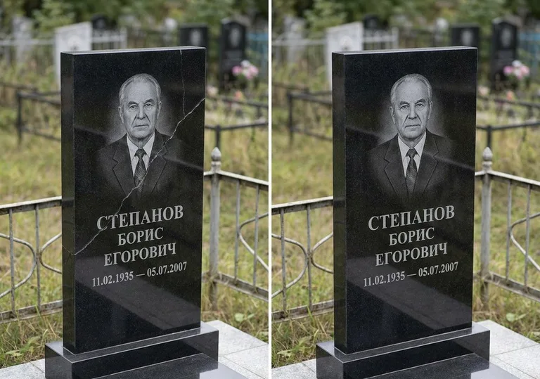 Восстановление надписи и портрета на памятнике: до и после в Белгороде