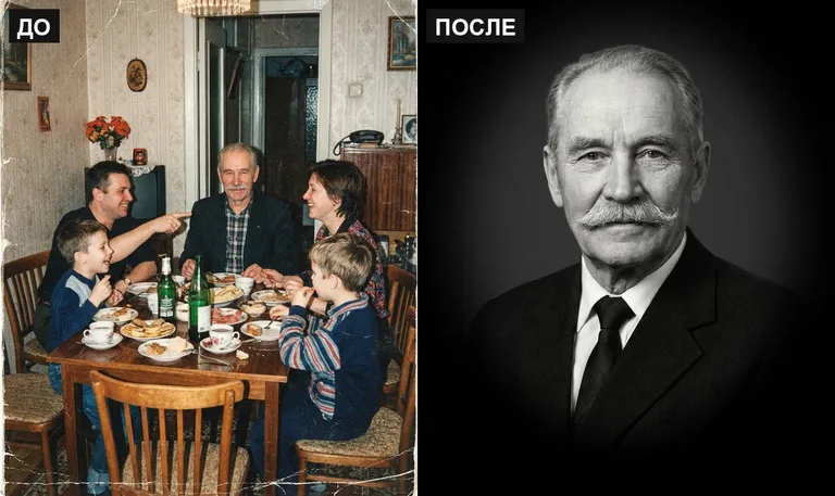 Ретушь фото на памятник — выделение из группового: до и после в Белгороде