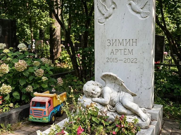 Спящий ангелочек на детском памятнике в Белгороде