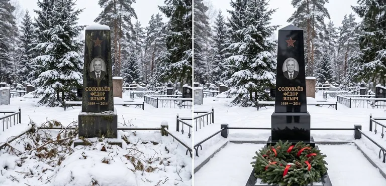 Уборка старого памятника до и после в Белгороде