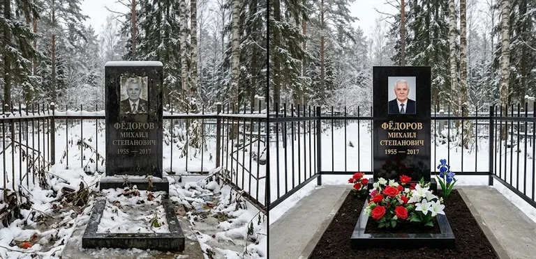 Диптих №20: тротуарная плитка вокруг памятника отмыта аппаратом высокого давления в Белгороде