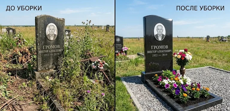 Уборка участка с обелиском до и после в Белгороде