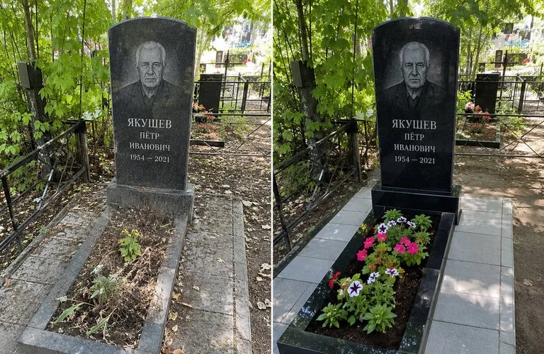 Диптих №15: мемориал с ажурной ковкой — лаковая подкраска прутьев и мойка стелы в Белгороде