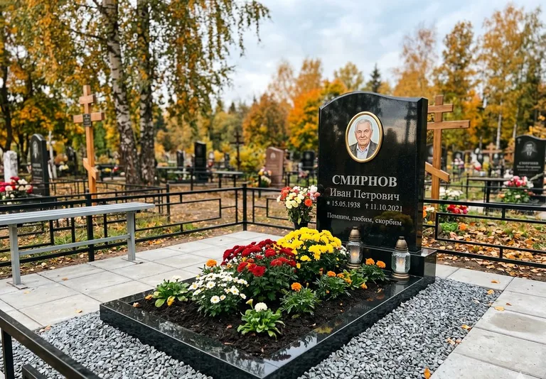 Ухоженная могила после уборки и мойки памятника в Белгороде