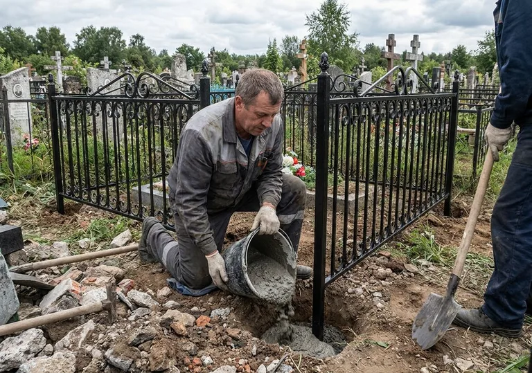 Установка ограды бетонированием ножек в грунт в Белгороде