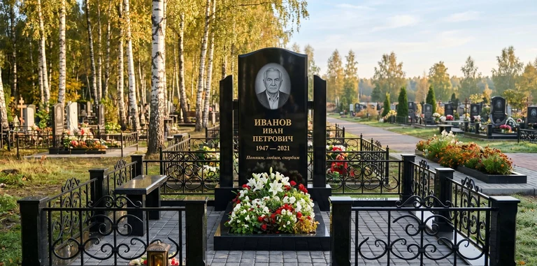 Установка памятника на могилу под ключ в Белгороде — гранитный мемориальный комплекс, ограда, плитка, благоустройство