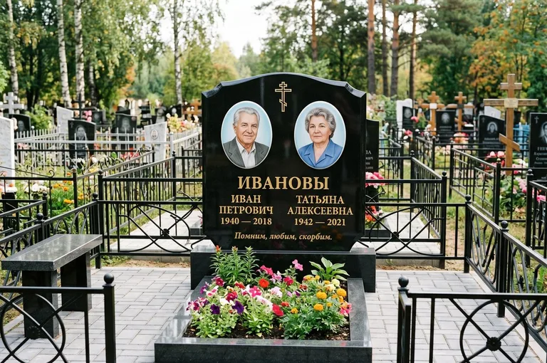 Установленный гранитный памятник с цветником и благоустройством в Белгороде