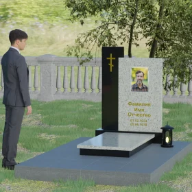 Вертикальный комбинированный памятник для православных с крестом - П006