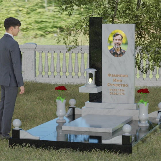 Мемориальная композиция с консольной полкой, мрамор Тассос, вид 4