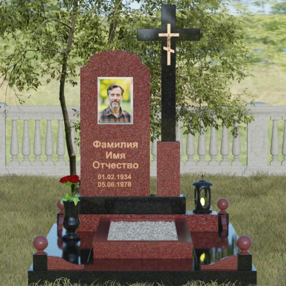 Гранитный вертикальный памятник с крестом во Владивостоке, гранит Лезниковский, вид 2