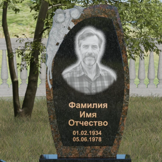 Вертикальный комбинированный памятник без креста в Мурманске, гранит Габбро-диабаз