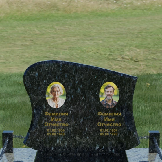 Гранитный горизонтальный памятник на двоих в Сургуте, гранит Блю Перл