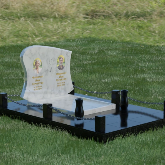 Гранитный горизонтальный памятник на двоих в Сургуте, мрамор Тассос, вид 5