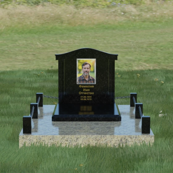 Вертикальная стела с «плечиками» и глянцевой полировкой, гранит Габбро-диабаз, вид 2
