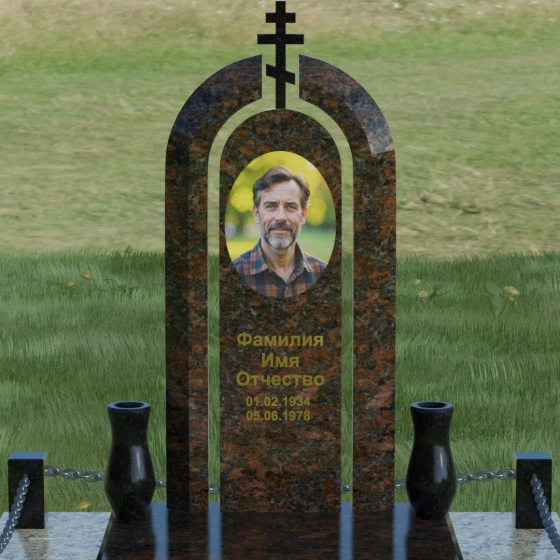 Комбинированный памятник с крестом в Салехарде, гранит Дымовский