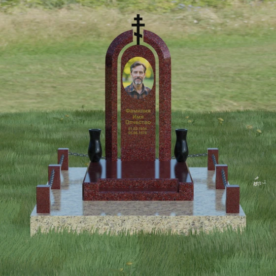 Комбинированный памятник с крестом в Салехарде, гранит Лезниковский, вид 2