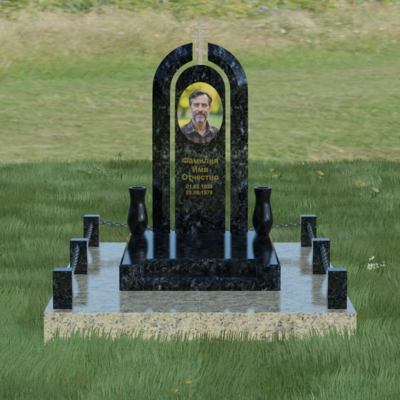 Комбинированный памятник с крестом в Салехарде, гранит Блю Перл, вид 2