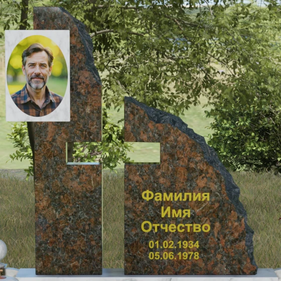 Комбинированный православный памятник с крестом в Норильске, мрамор Тассос