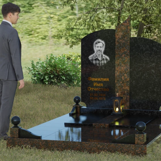 Светский вертикальный гранитный памятник во Владивостоке, гранит Габбро-диабаз, вид 4