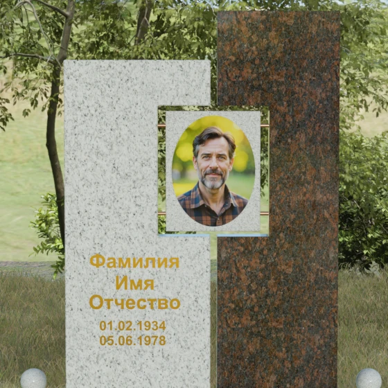 Светский комбинированный вертикальный памятник в Хабаровске, гранит Мансуровский