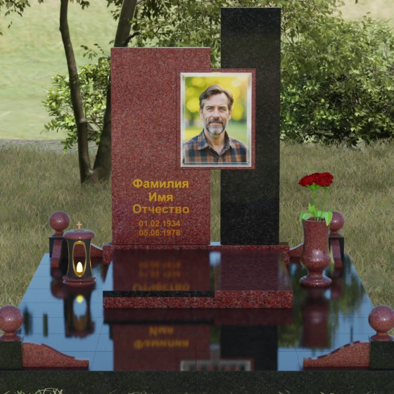 Комбинированный вертикальный памятник в Нижневартовске, гранит Лезниковский, вид 2