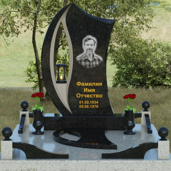Гранитный памятник с каплевидным отверстием, гранит Габбро-диабаз, вид 2, в Якутске