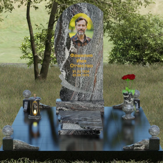 Гранитный памятник «Волна» с изгибом, гранит амфиболит, вид 2, в Якутске