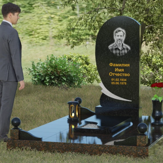 Гранитный памятник «Волна» с изгибом, гранит Габбро-диабаз, вид 4, в Якутске
