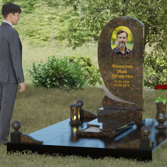 Гранитный памятник «Волна» с изгибом, гранит Дымовский, вид 4, в Якутске