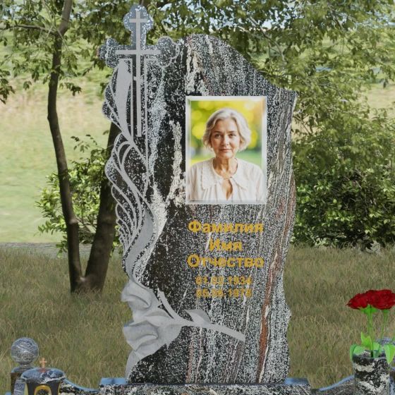 Комбинированный памятник с барельефом «Драпировка и розы», гранит амфиболит