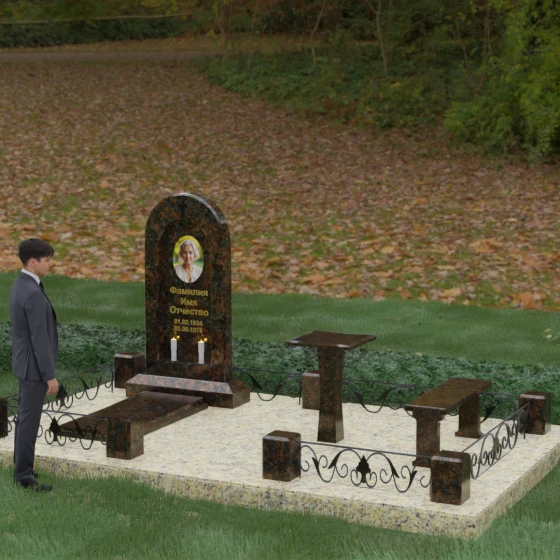 Православный памятник с арочной нишей, гранит Дымовский, вид 4