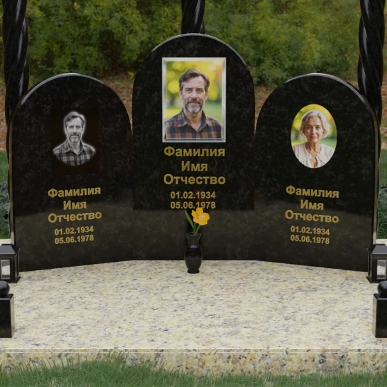 Вертикальный памятник для троих во Владивостоке, гранит Габбро-диабаз