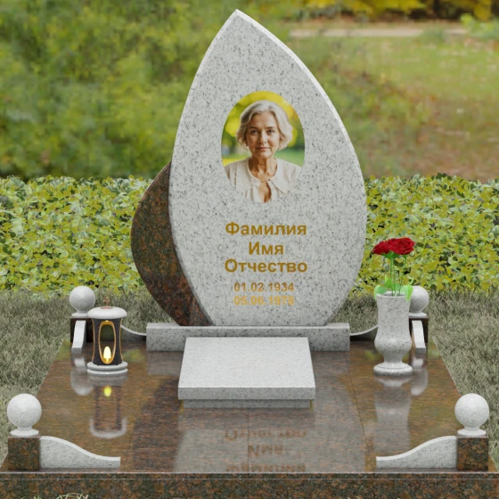 Вертикальный комбинированный памятник во Владивостоке, гранит Мансуровский, вид 2
