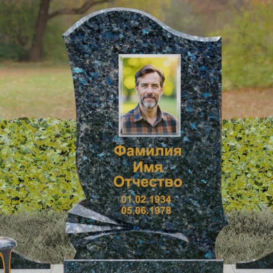 Светский вертикальный гранитный памятник для одного в Новокузнецке, гранит Блю Перл