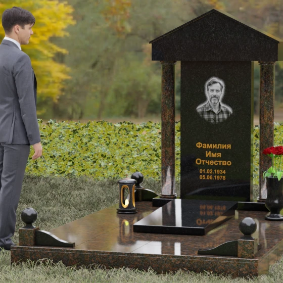 Светский комбинированный вертикальный обелиск в Барнауле, гранит Габбро-диабаз, вид 4