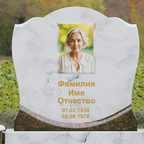 Светский вертикальный комбинированный памятник для одного в Новокузнецке, мрамор Тассос