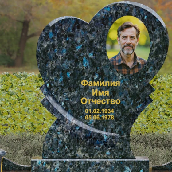 Комбинированный памятник вертикальный в Липецке, гранит Блю Перл
