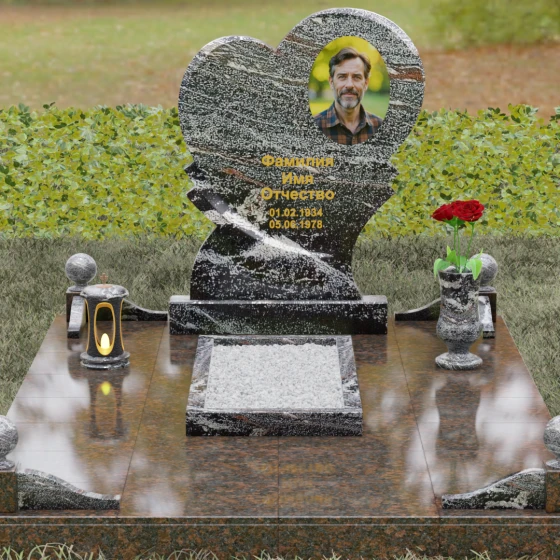Комбинированный памятник вертикальный в Липецке, гранит амфиболит, вид 2