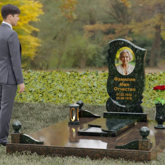 Гранитный памятник вертикальный в Барнауле, гранит Балтик грин, вид 4