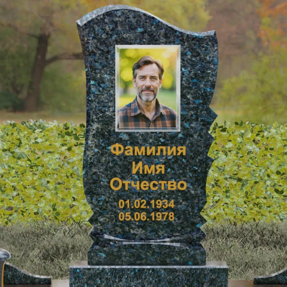 Надгробие с резьбой «Каскад» и волной, гранит Блю Перл