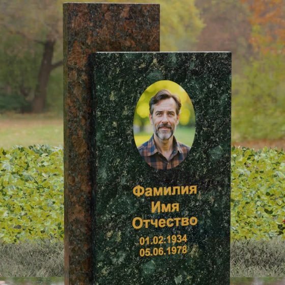 Вертикальный гранитный памятник с православным крестом, гранит Балтик грин, в Якутске