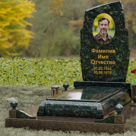 Комбинированный вертикальный светский памятник во Владивостоке, гранит Балтик грин, вид 4