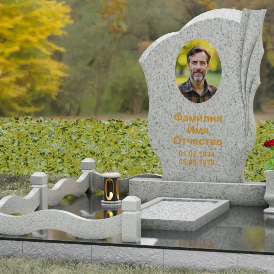 Гранитный монумент с драпировкой и волнообразным верхом, гранит Мансуровский, вид 4
