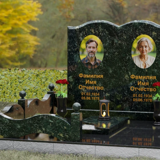 Горизонтальный гранитный памятник на двоих в Томске, гранит Балтик грин, вид 4