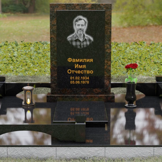 Гранитный вертикальный памятник без креста в Ставрополе, гранит Габбро-диабаз, вид 2