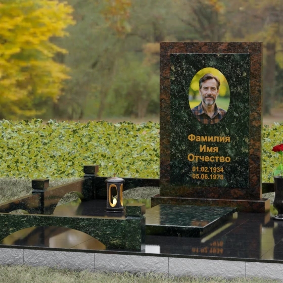 Гранитный вертикальный памятник без креста в Ставрополе, гранит Балтик грин, вид 4
