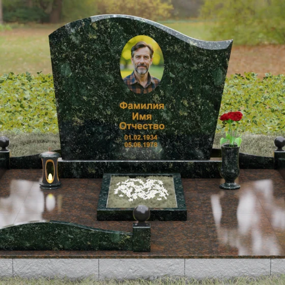 Надгробие из Гранита с волной и полировкой, гранит Балтик грин, вид 2, в Якутске