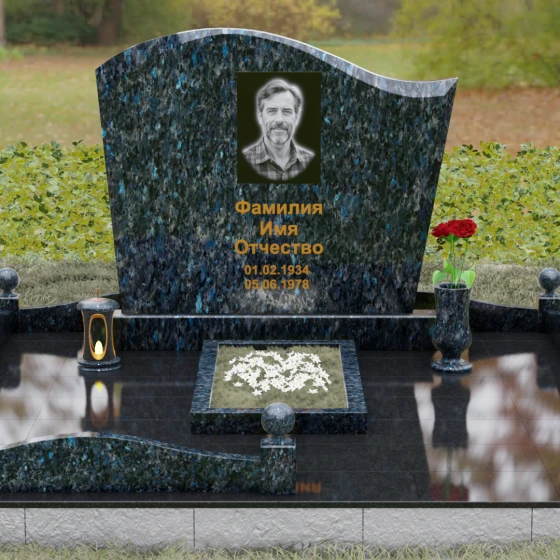 Надгробие из Гранита с волной и полировкой, гранит Блю Перл, вид 2, в Якутске